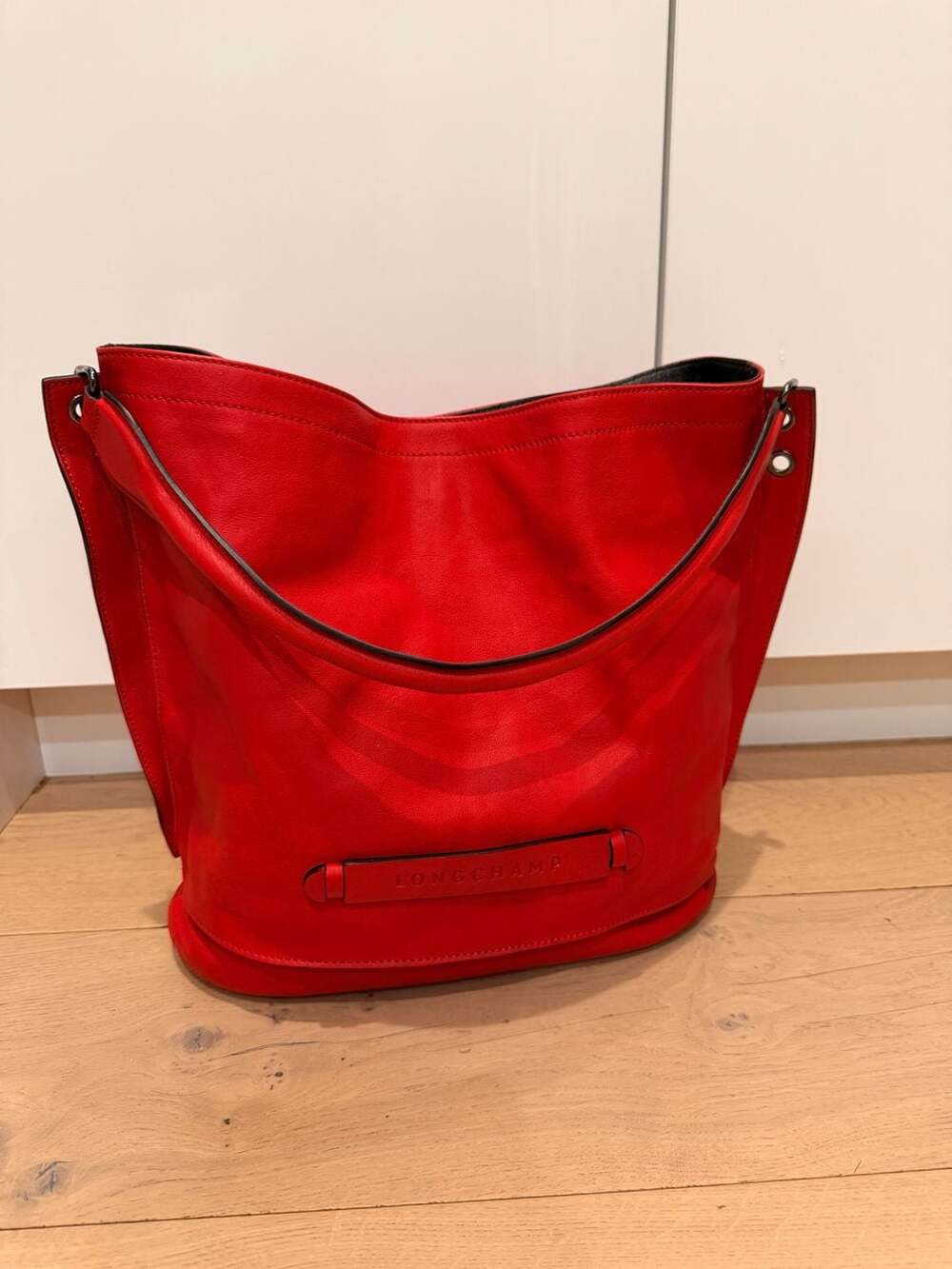 Longchamp 3D Red Leather Hobo Shoulder Bag